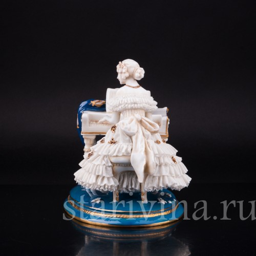 Девушка за клавесином, кружевная, E. A. Muller, Германия, до 1927 г