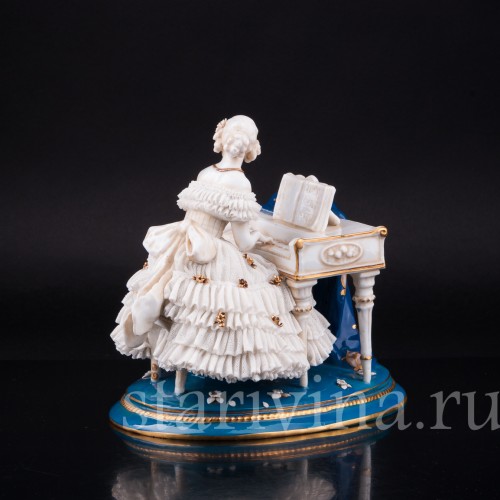 Девушка за клавесином, кружевная, E. A. Muller, Германия, до 1927 г