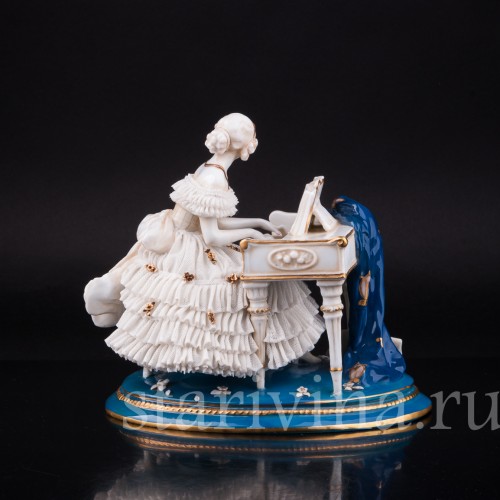 Девушка за клавесином, кружевная, E. A. Muller, Германия, до 1927 г