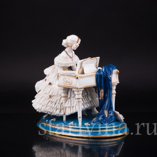 Девушка за клавесином, кружевная, E. A. Muller, Германия, до 1927 г