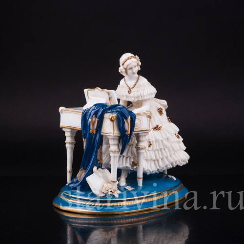 Девушка за клавесином, кружевная, E. A. Muller, Германия, до 1927 г