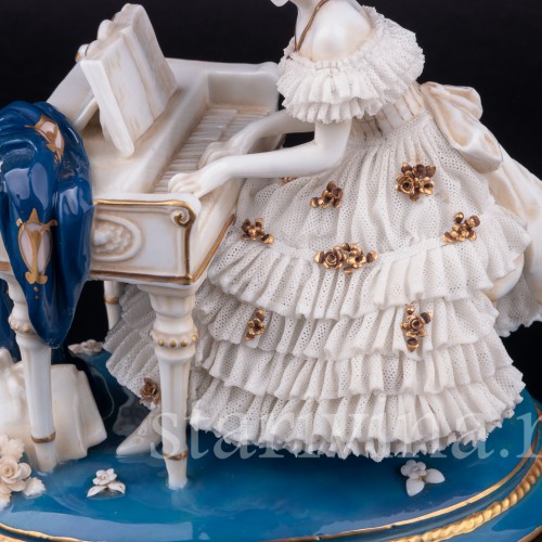 Девушка за клавесином, кружевная, E. A. Muller, Германия, до 1927 г