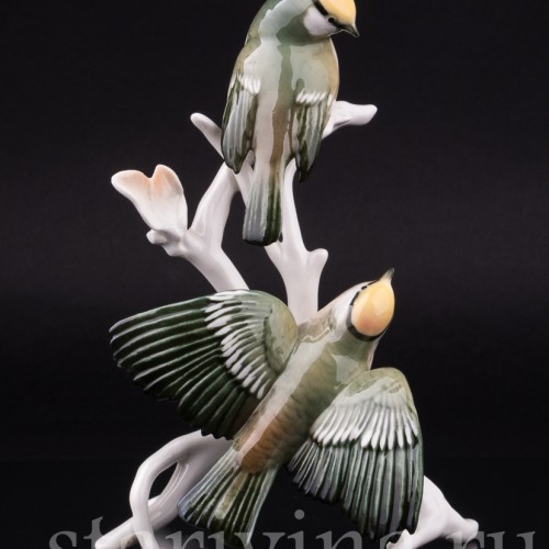 Фигурка птиц из фарфора Корольки на ветке, Karl Ens, Германия, 1950 гг.