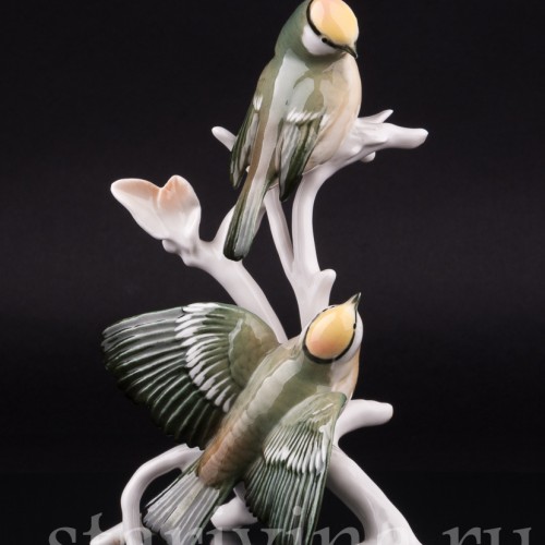 Фигурка птиц из фарфора Корольки на ветке, Karl Ens, Германия, 1950 гг.