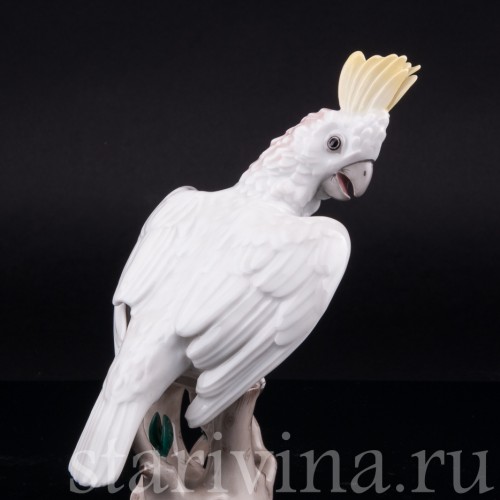 Фарфоровая статуэтка птицы Попугай какаду, Augarten, Австрия, сер. 20 в.