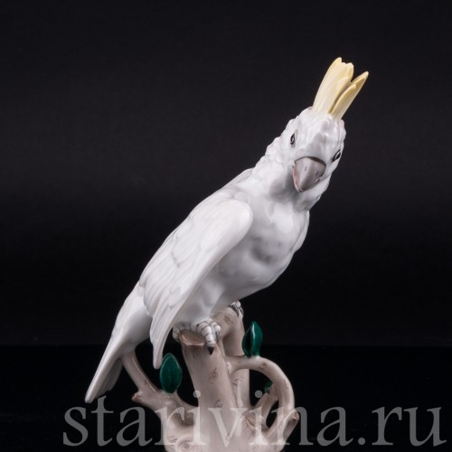 Фарфоровая статуэтка птицы Попугай какаду, Augarten, Австрия, сер. 20 в.