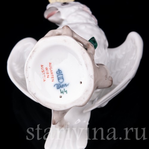 Фарфоровая статуэтка птицы Попугай какаду, Augarten, Австрия, сер. 20 в.