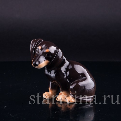 Фарфоровая статуэтка собак Сидящая такса, миниатюра, Von Schierholz, Германия, 1950 гг.