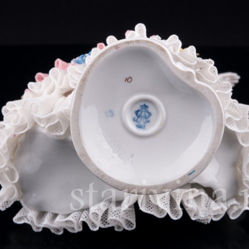 Балерина в бело-розовом платье, кружевная, Volkstedt, Германия, вт. пол. 20 в