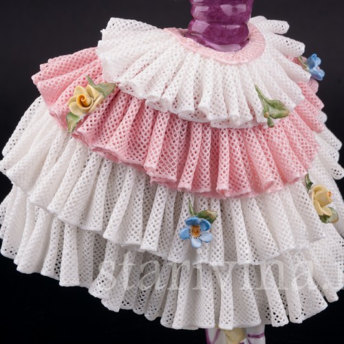 Балерина в бело-розовом платье, кружевная, Volkstedt, Германия, вт. пол. 20 в