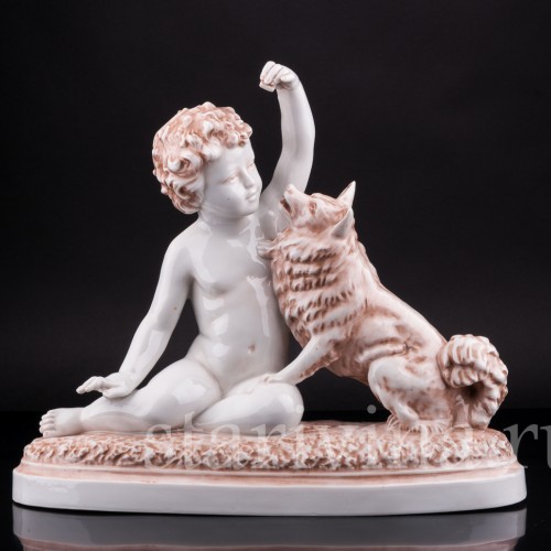 Статуэтка Мальчик с собакой, Villenauxe, Франция, пер. пол. 20 в.