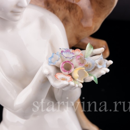 Фигурка из фарфора "Лесная идиллия", обнаженная девушка с ланью, Hutschenreuther, Германия, 1938-55 гг.