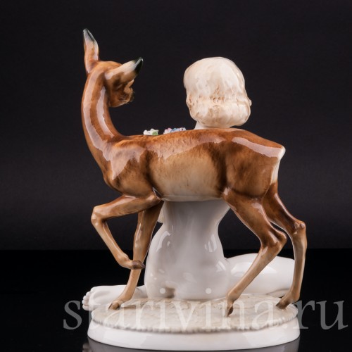 Фигурка из фарфора "Лесная идиллия", обнаженная девушка с ланью, Hutschenreuther, Германия, 1938-55 гг.