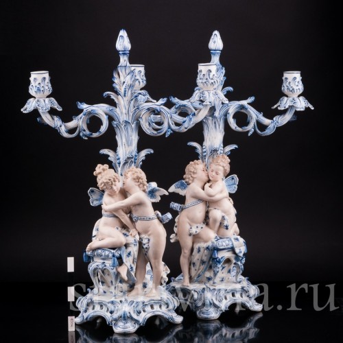 Два подсвечника (канделябра) Ангелы и Феи, Sitzendorf, Германия, 19 в