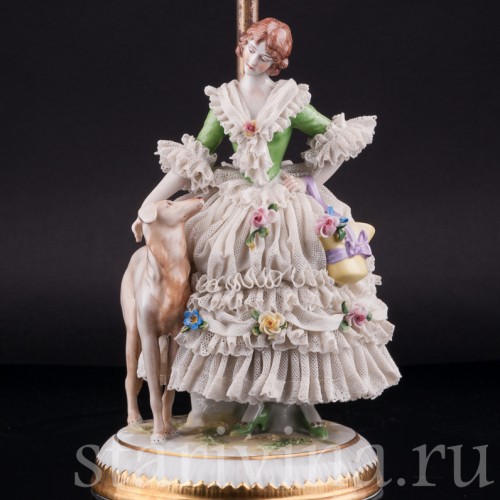 Дама с собакой, кружевная, лампа, Muller & Co, Германия, 1920-30 гг