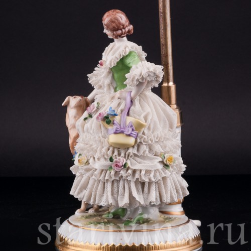 Дама с собакой, кружевная, лампа, Muller & Co, Германия, 1920-30 гг