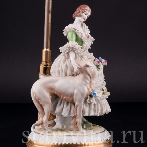 Дама с собакой, кружевная, лампа, Muller & Co, Германия, 1920-30 гг