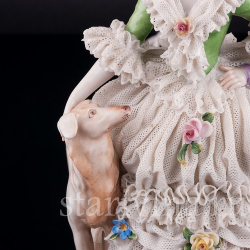 Дама с собакой, кружевная, лампа, Muller & Co, Германия, 1920-30 гг