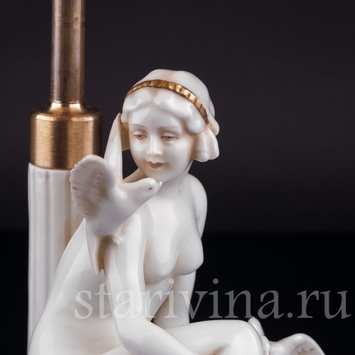 Девушка с голубями, лампа, E. A. Muller, Германия, 1920-30 гг