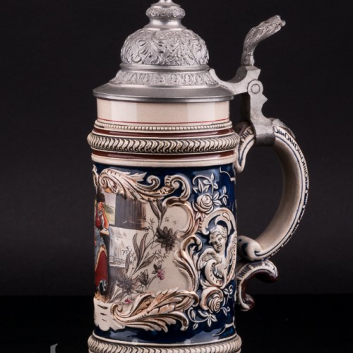 Пивная кружка Охотник и его подруга, 1/2 л, J. W. Remy, Германия, 1890-1915 гг