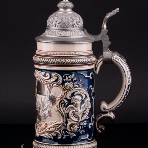 Пивная кружка Охотник и его подруга, 1/2 л, J. W. Remy, Германия, 1890-1915 гг