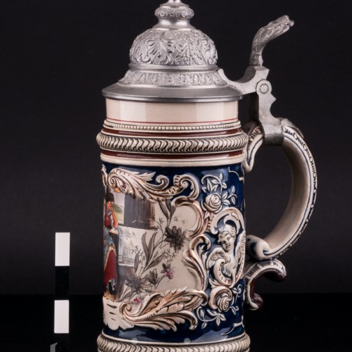 Пивная кружка Охотник и его подруга, 1/2 л, J. W. Remy, Германия, 1890-1915 гг