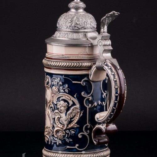 Пивная кружка Охотник и его подруга, 1/2 л, J. W. Remy, Германия, 1890-1915 гг