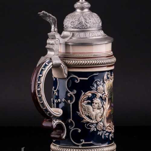 Пивная кружка Охотник и его подруга, 1/2 л, J. W. Remy, Германия, 1890-1915 гг