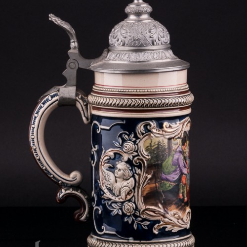 Пивная кружка Охотник и его подруга, 1/2 л, J. W. Remy, Германия, 1890-1915 гг