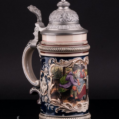 Пивная кружка Охотник и его подруга, 1/2 л, J. W. Remy, Германия, 1890-1915 гг