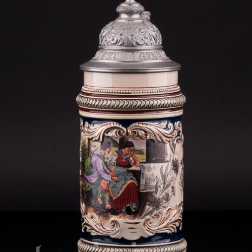 Пивная кружка Охотник и его подруга, 1/2 л, J. W. Remy, Германия, 1890-1915 гг