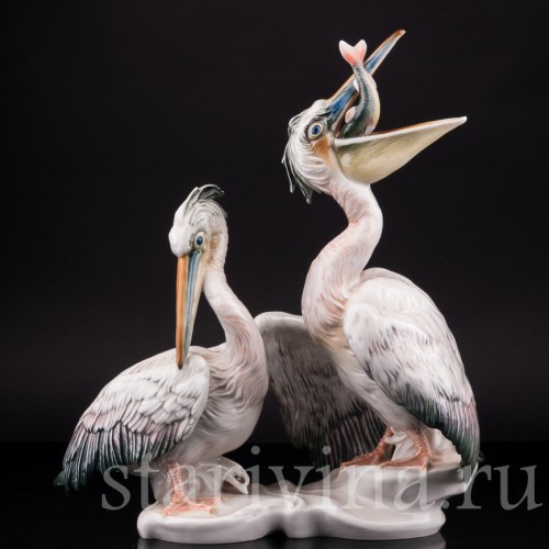 Старинная фарфоровая композиция птиц Пеликаны, Karl Ens, Германия, 1920-30 гг.