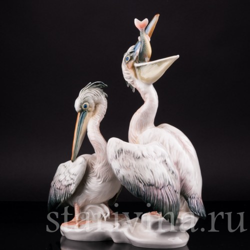 Старинная фарфоровая композиция птиц Пеликаны, Karl Ens, Германия, 1920-30 гг.