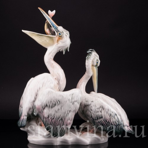 Старинная фарфоровая композиция птиц Пеликаны, Karl Ens, Германия, 1920-30 гг.