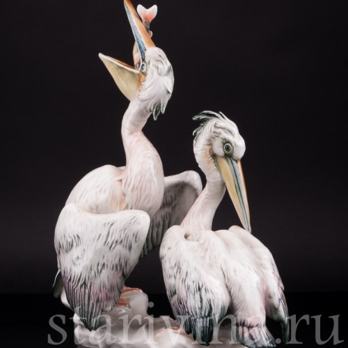 Старинная фарфоровая композиция птиц Пеликаны, Karl Ens, Германия, 1920-30 гг.