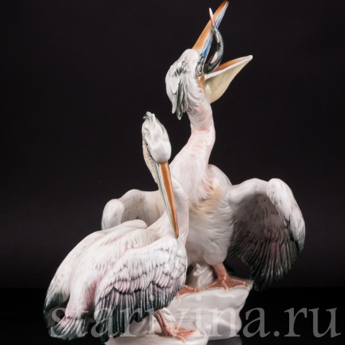 Старинная фарфоровая композиция птиц Пеликаны, Karl Ens, Германия, 1920-30 гг.