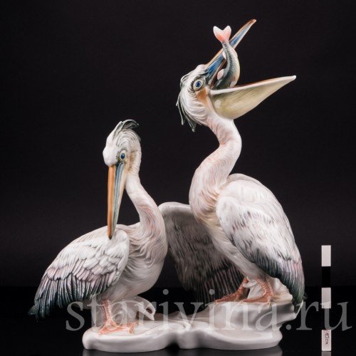 Старинная фарфоровая композиция птиц Пеликаны, Karl Ens, Германия, 1920-30 гг.