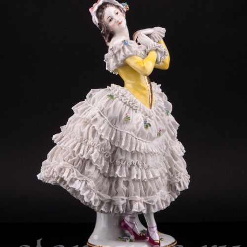 Балерина в желтом платье, кружевная, Volkstedt, Германия, до 1935 г