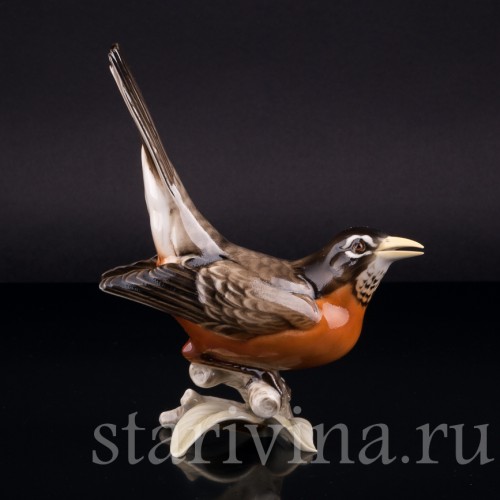 Фарорвая статуэтка птицы Дрозд-рябинник, Hutschenreuther, Германия, 1938-55 гг.