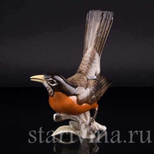 Фарорвая статуэтка птицы Дрозд-рябинник, Hutschenreuther, Германия, 1938-55 гг.