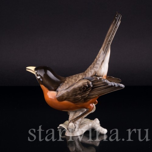 Фарорвая статуэтка птицы Дрозд-рябинник, Hutschenreuther, Германия, 1938-55 гг.