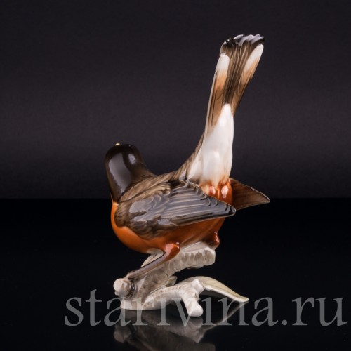 Фарорвая статуэтка птицы Дрозд-рябинник, Hutschenreuther, Германия, 1938-55 гг.