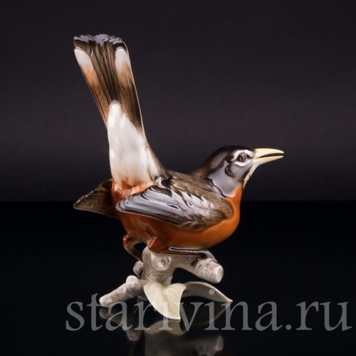 Фарорвая статуэтка птицы Дрозд-рябинник, Hutschenreuther, Германия, 1938-55 гг.