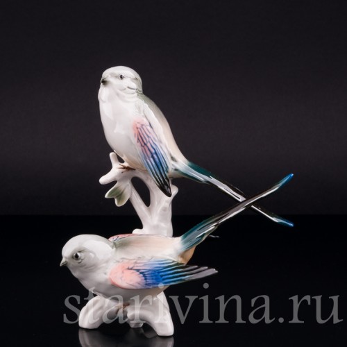 Фарфоровая статуэтка птиц Длиннохвостые синицы, Karl Ens, Германия, 1950 гг.