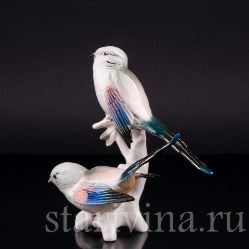 Фарфоровая статуэтка птиц Длиннохвостые синицы, Karl Ens, Германия, 1950 гг.