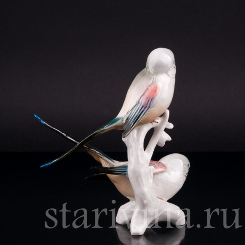 Фарфоровая статуэтка птиц Длиннохвостые синицы, Karl Ens, Германия, 1950 гг.