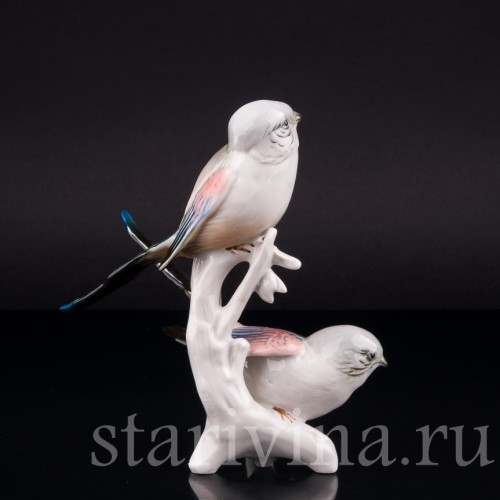 Фарфоровая статуэтка птиц Длиннохвостые синицы, Karl Ens, Германия, 1950 гг.