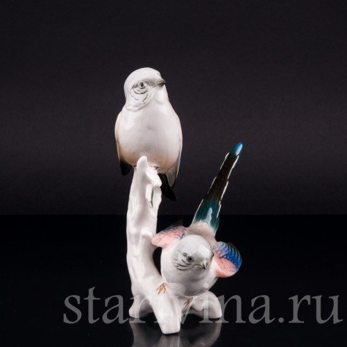 Фарфоровая статуэтка птиц Длиннохвостые синицы, Karl Ens, Германия, 1950 гг.