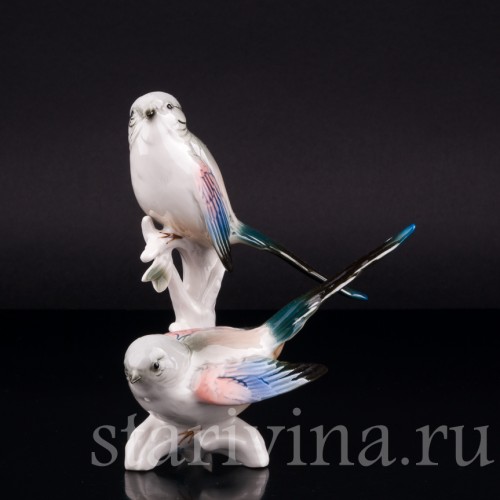 Фарфоровая статуэтка птиц Длиннохвостые синицы, Karl Ens, Германия, 1950 гг.