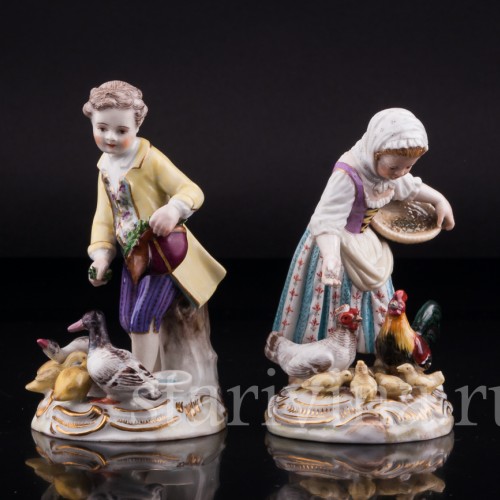 Дети, кормящие домашних птиц, Meissen, Германия, кон. 19 в